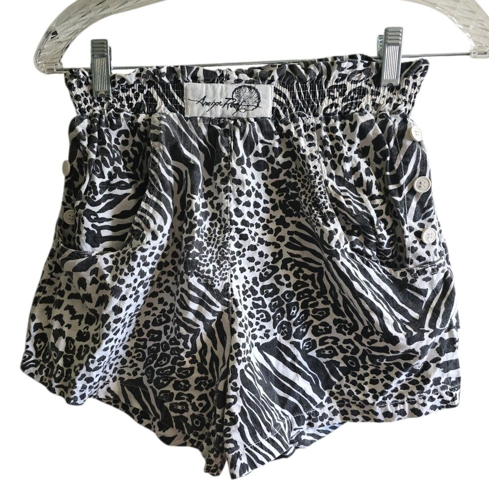 80s/90s Vintage Anchor Reef Mixed Animal Print Shorts High Waist Paperbag Cotton